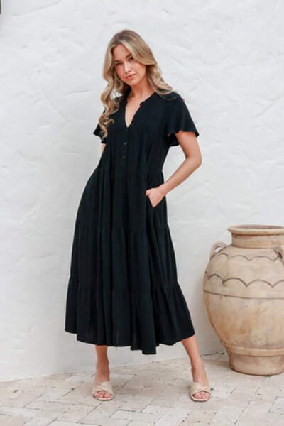 Grace + Co Pintuck Tiered Midi Dress-hc-new-Hello Cyril.