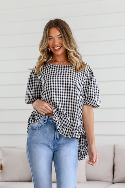 Miracle Gingham Button Back Top-hc-new-Hello Cyril.