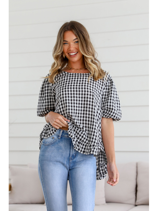 Miracle Gingham Button Back Top