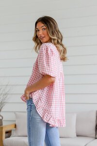 Miracle Gingham Button Back Top