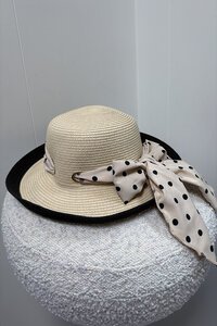 Head Start Natural Bretton Hat with Spot Trim