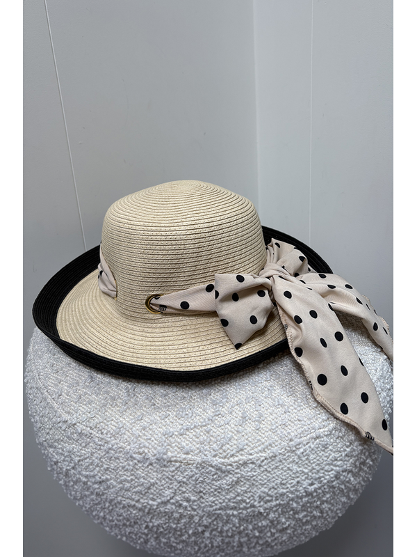 Head Start Natural Bretton Hat with Spot Trim